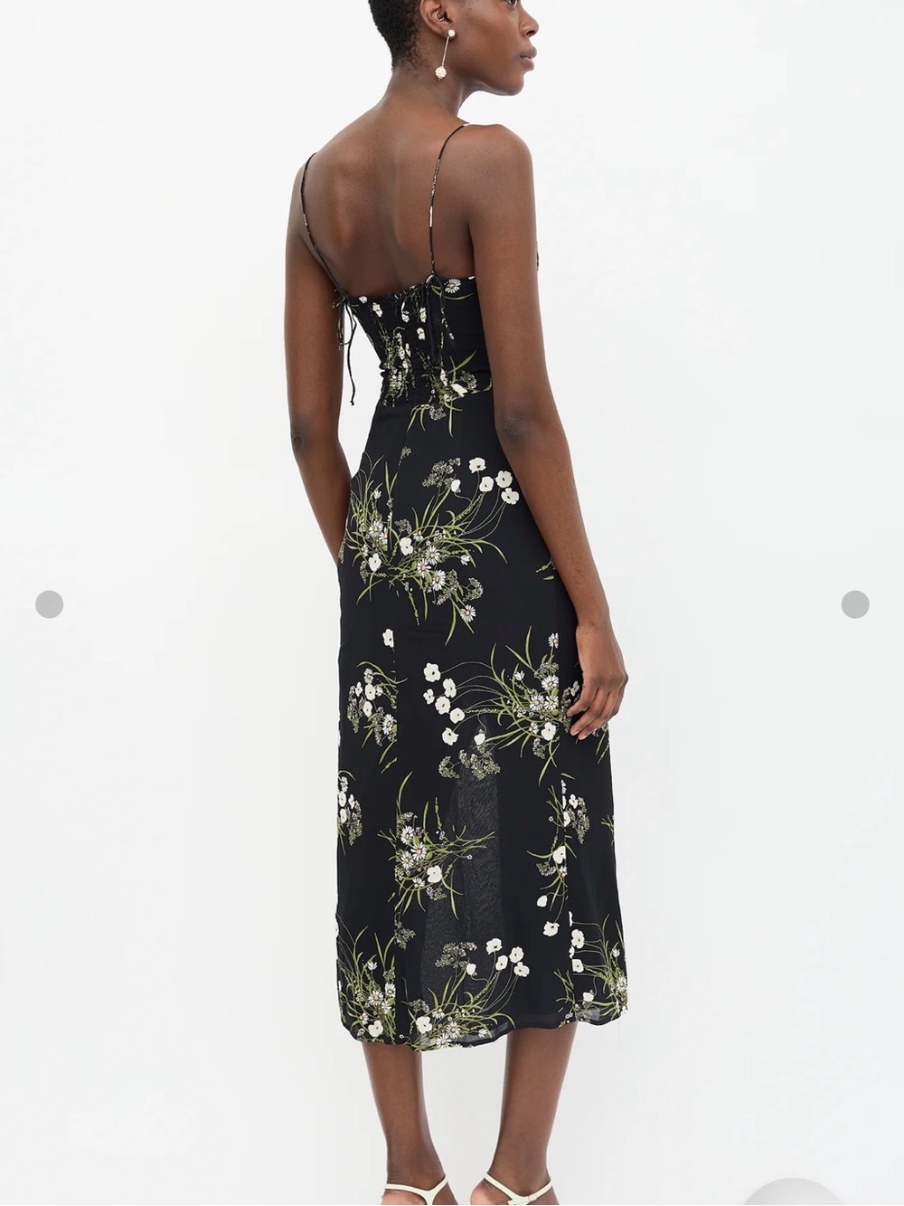 LIKE NEW! Reformation Kourtney Midi Dress with Side Slit - Black Floral - Picture 3 of 10